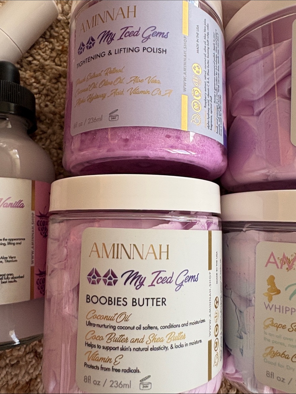 AMINNAH Lavender & Pink Whipped Body Butter Duo - Hydrating Body Moisturizer - Picture 4 of 7